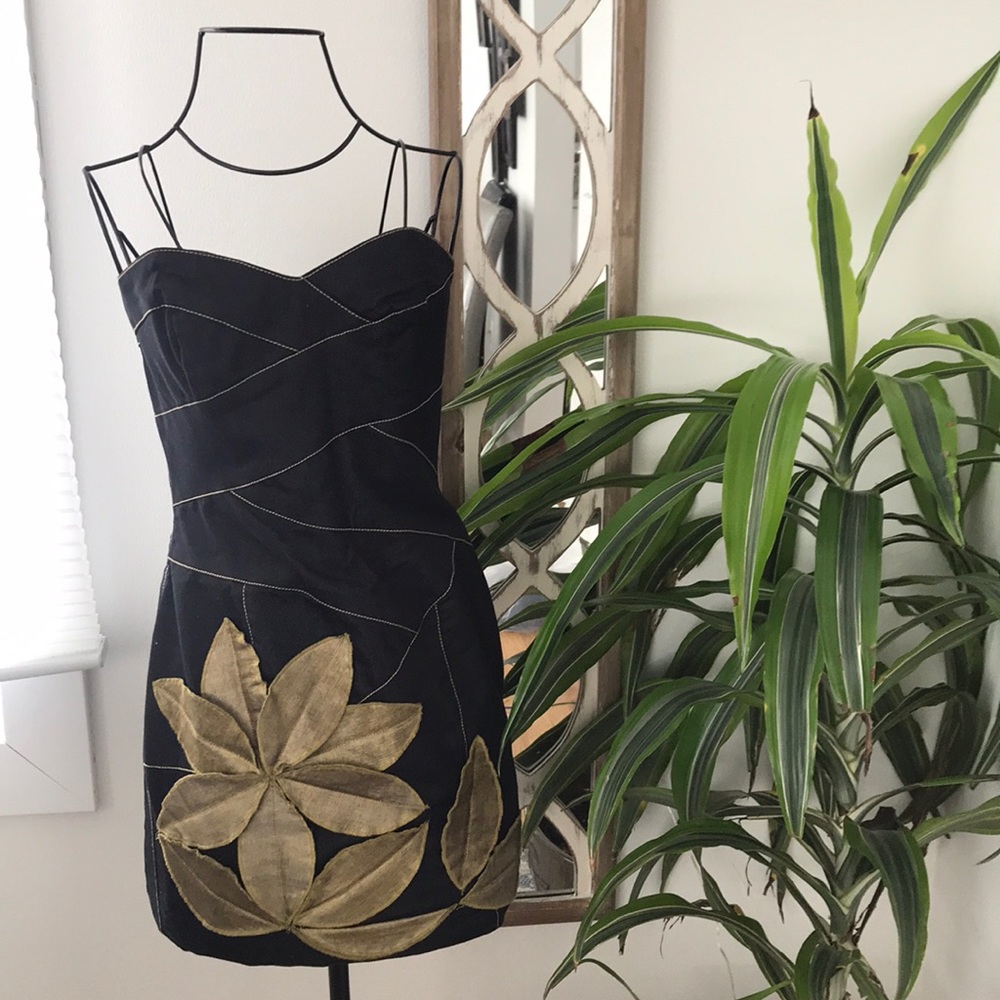 Jessica McClintock Floral Gold Accent Tight Dress